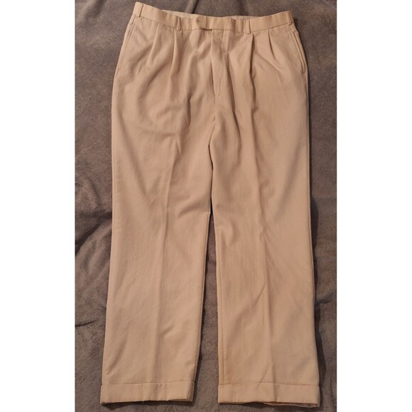 BROOKS BROTHERS Pants Men 42L (42/34) Cream Khaki Cuffed Pleated Straight Preppy - Picture 4 of 15